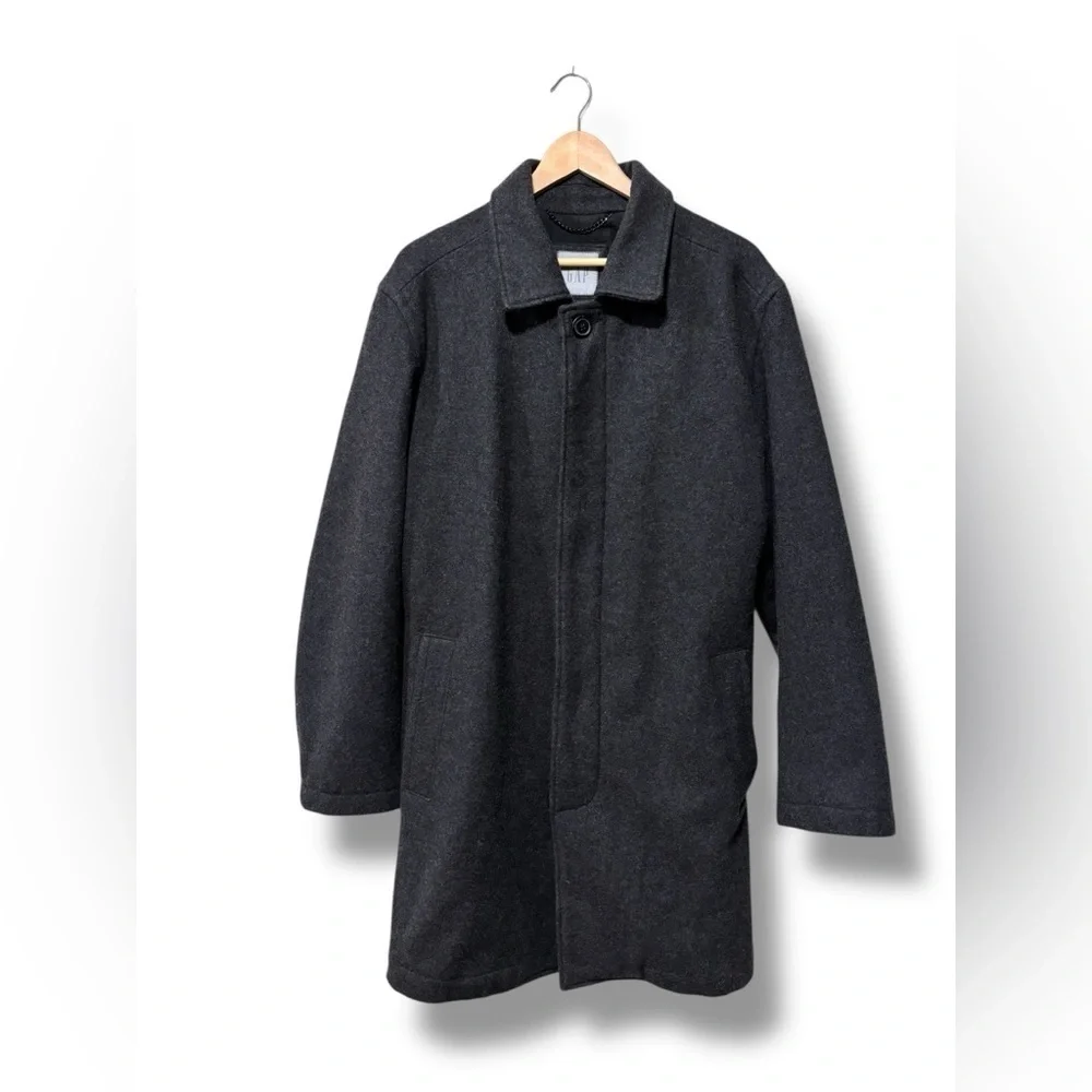 GAP Men's Charcoal Grey Wool Long Winter Car Coat Size Large